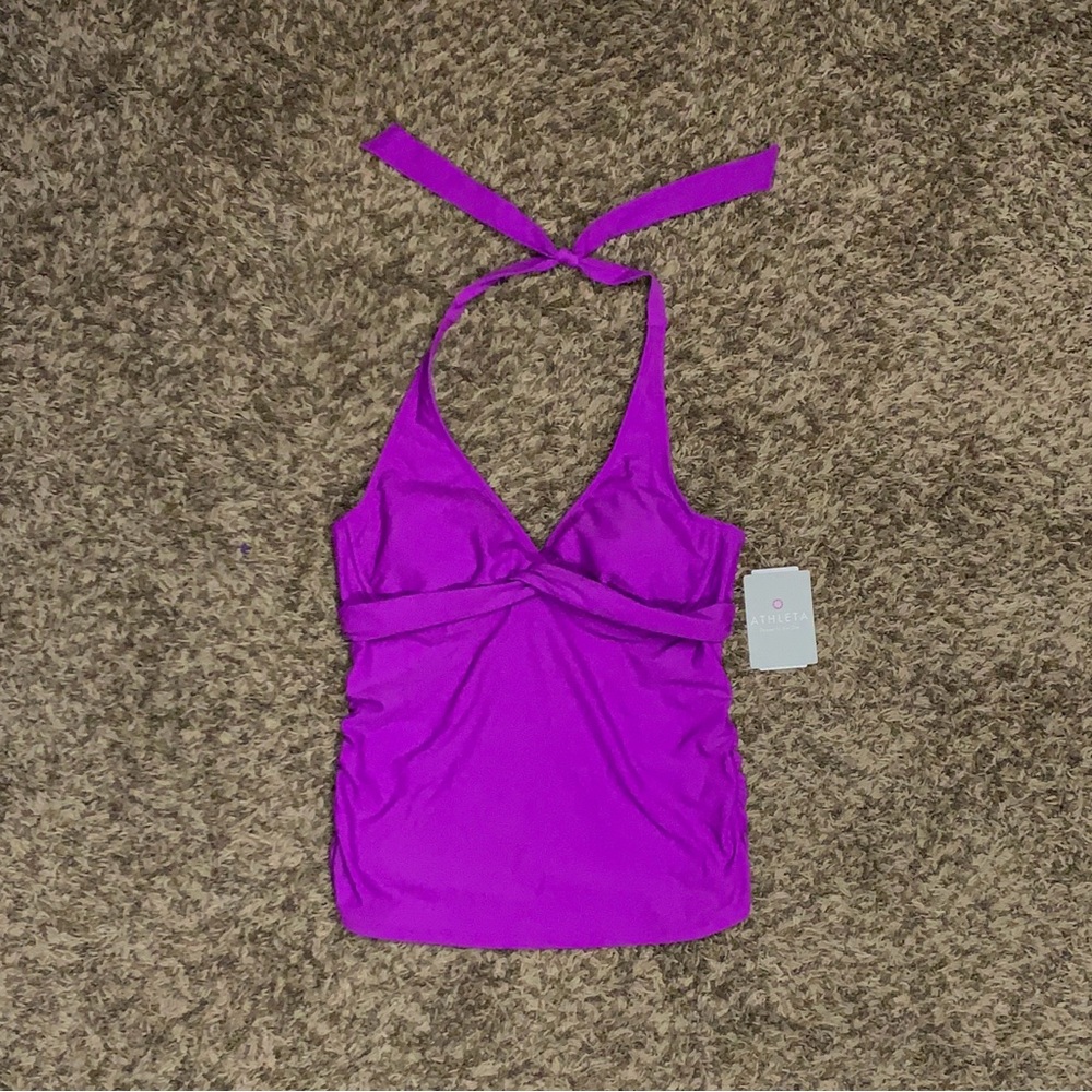 NWT! Athleta TARA HALTER TANKINI Swim Top Jazzy Purple 38B 38C Small Shirred